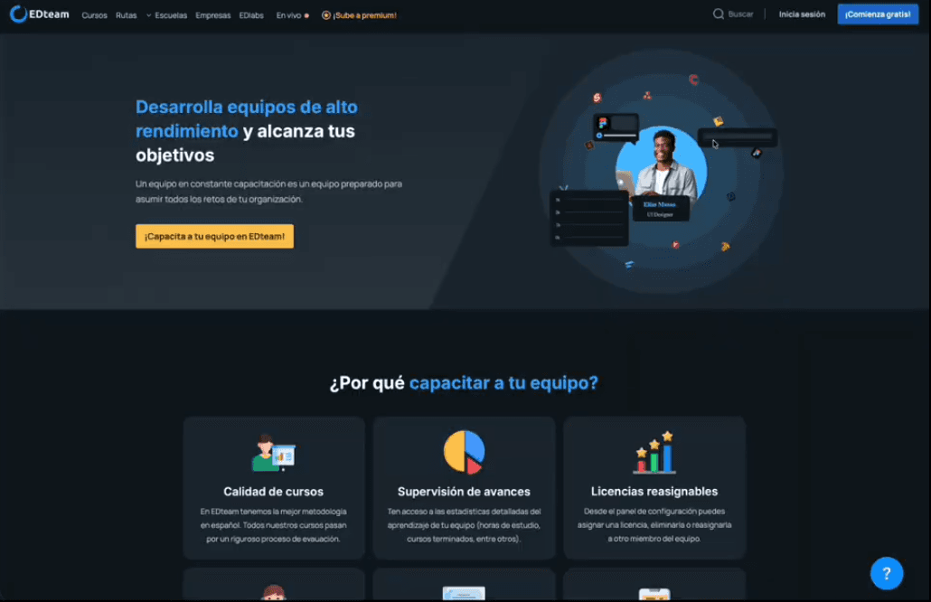 Vista previa de la sección de empresas de EDteam