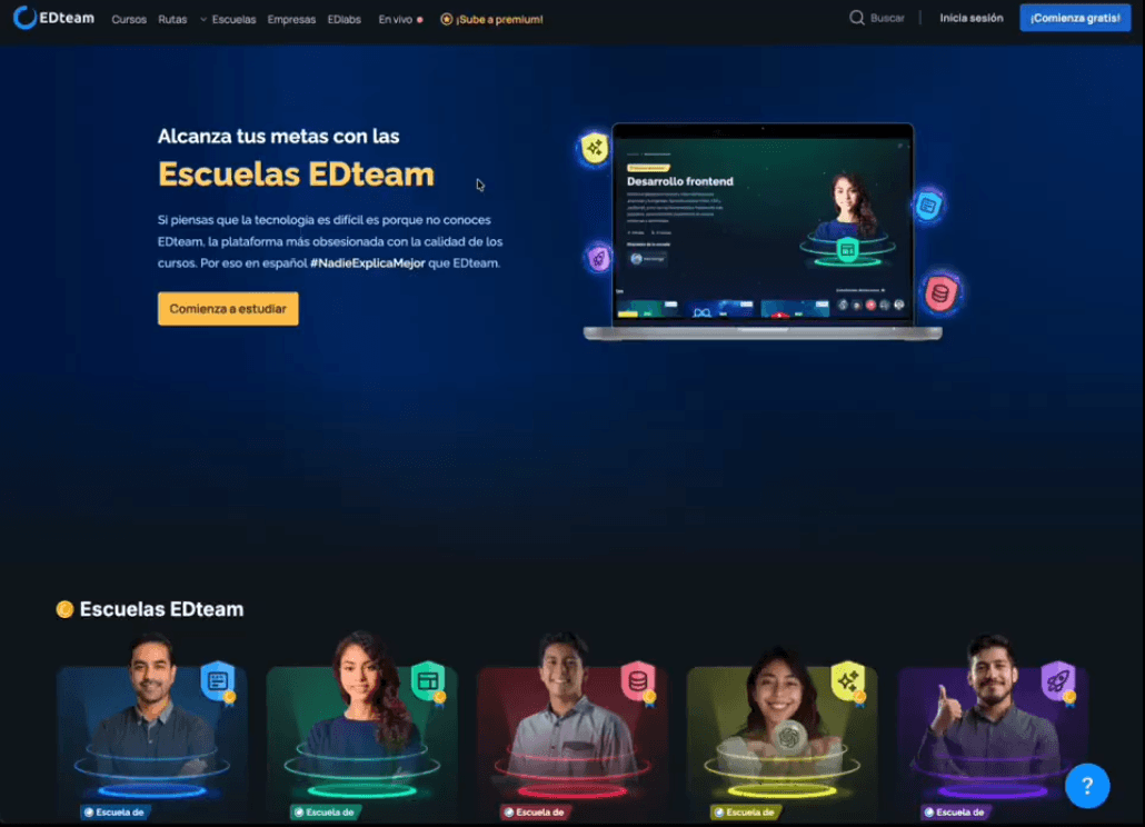 Vista previa de la sección de escuelas de EDteam